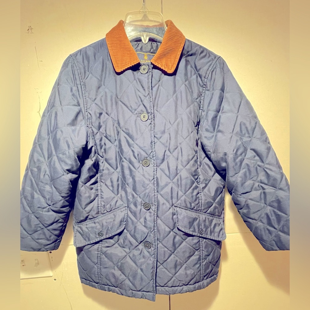 Women’s Lauren by Ralph Lauren Navy Quilted Field Jacket with Corduroy Collar